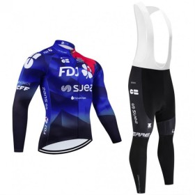 Fietskleding (Fietsshirt Lange Mouw + Lange Koersbroek) 2024 FDJ Suez - Blauw